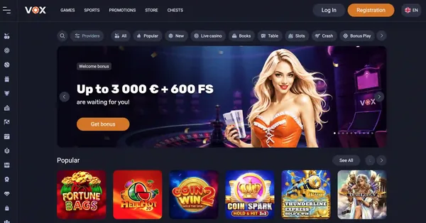 Vox Casino – početna stranica